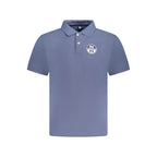 North Sails blue cotton men's polo shirt displayed flat with collar and buttons, showcasing casual nautical style.