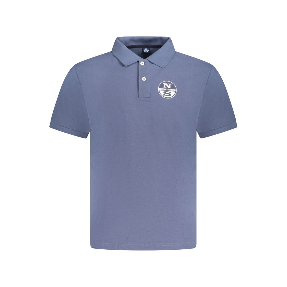 North Sails blue cotton men's polo shirt displayed flat with collar and buttons, showcasing casual nautical style.