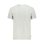 Timberland men's gray cotton T-shirt displayed flat, showing a classic crew neck and short sleeves for casual wear.