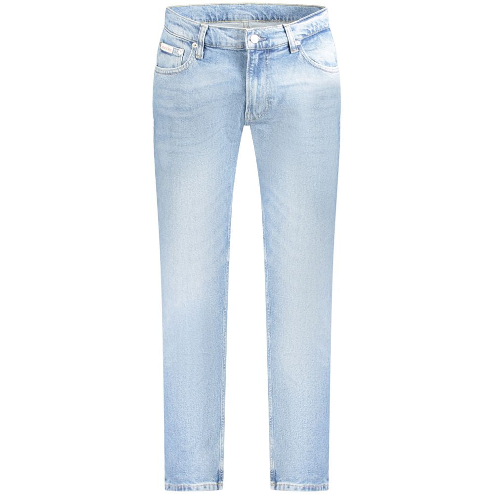 Calvin Klein Azzurro cotton men's jeans, classic blue denim with a straight fit and five-pocket design.