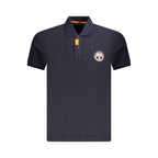 Men's Napapijri cotton polo shirt in blue, featuring a classic collar and short sleeves, displayed on a plain background.