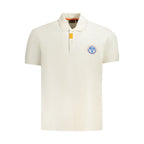 White cotton men's polo shirt by Napapijri, featuring a classic collar and short sleeves.