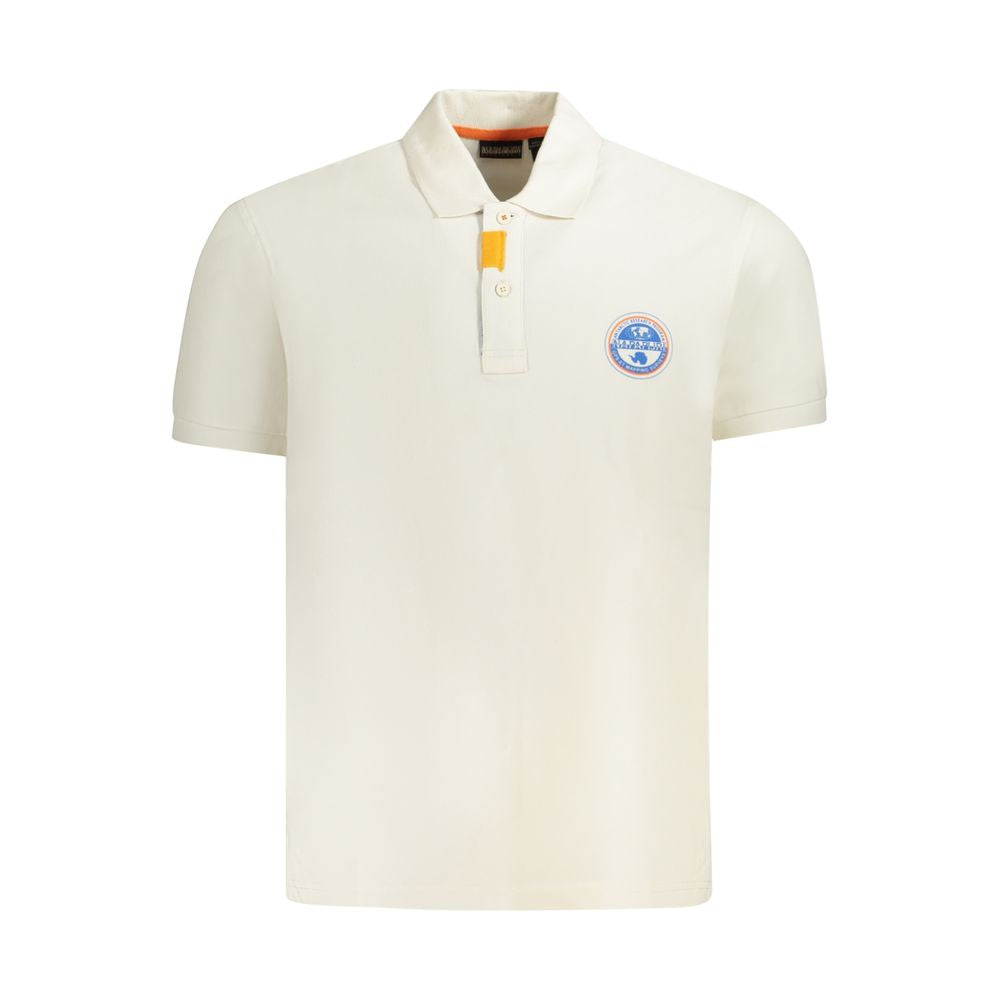White cotton men's polo shirt by Napapijri, featuring a classic collar and short sleeves.