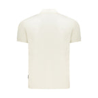 White cotton men's polo shirt by Napapijri featuring a classic fit and collar, shown on a plain background.