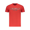 Cavalli Class Rosso cotton men's T-shirt with logo detail, casual fit, and short sleeves, in vibrant red color.