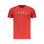 Cavalli Class Rosso cotton men's T-shirt with logo detail, casual fit, and short sleeves, in vibrant red color.