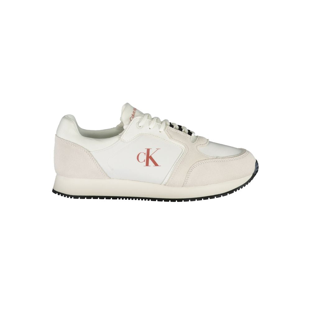 Calvin Klein white men's sneaker with polyurethane upper and sleek design, ideal for casual and sporty wear.