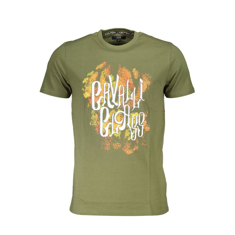 Cavalli Class Green Cotton Men T-Shirt Cavalli Class