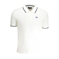 White cotton men's polo shirt by La Martina, featuring a classic collar and short sleeves, shown on a model.