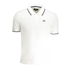 White cotton men's polo shirt by La Martina, featuring a classic collar and short sleeves, shown on a model.