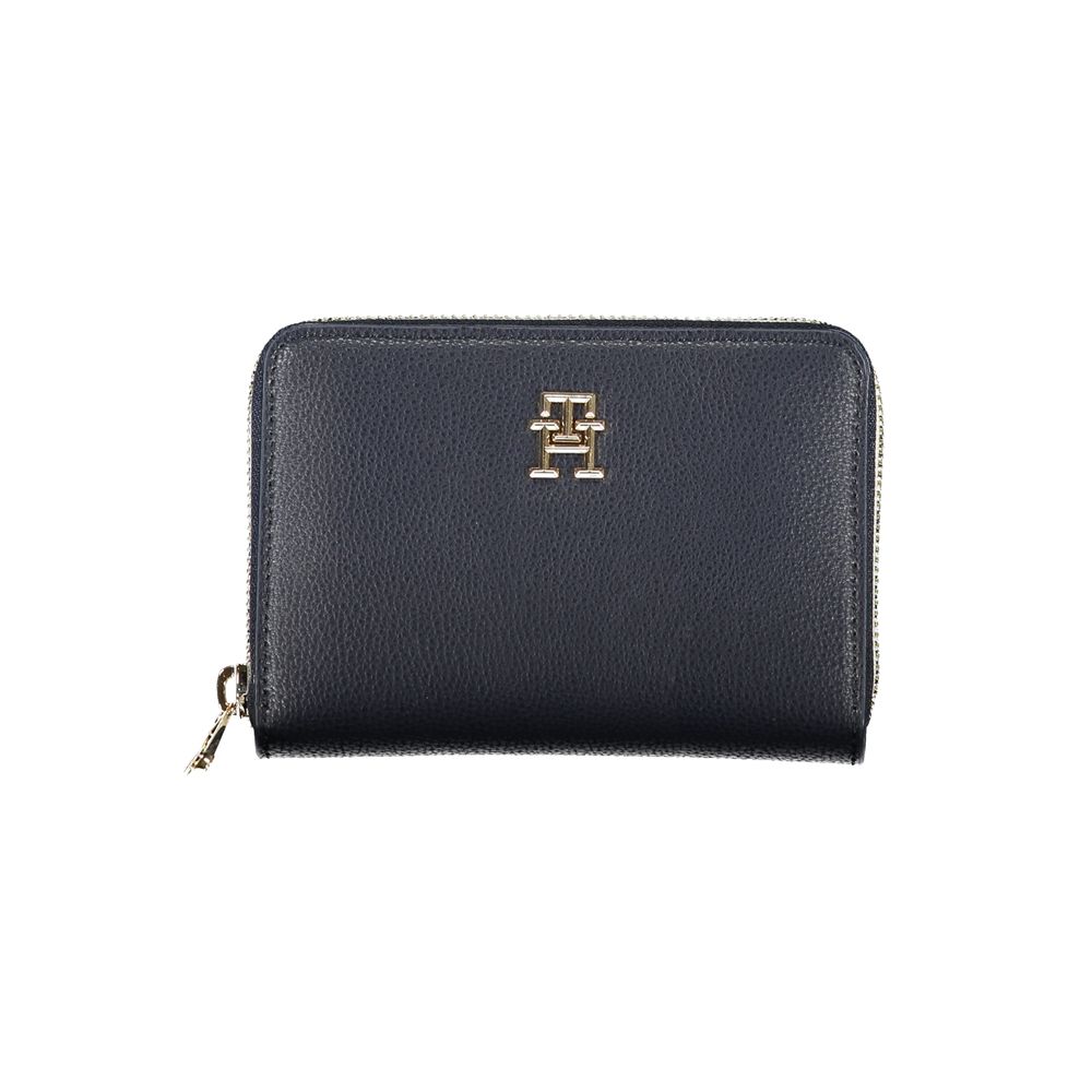 Tommy Hilfiger blue polyurethane women’s wallet with multiple card slots and a sleek design.