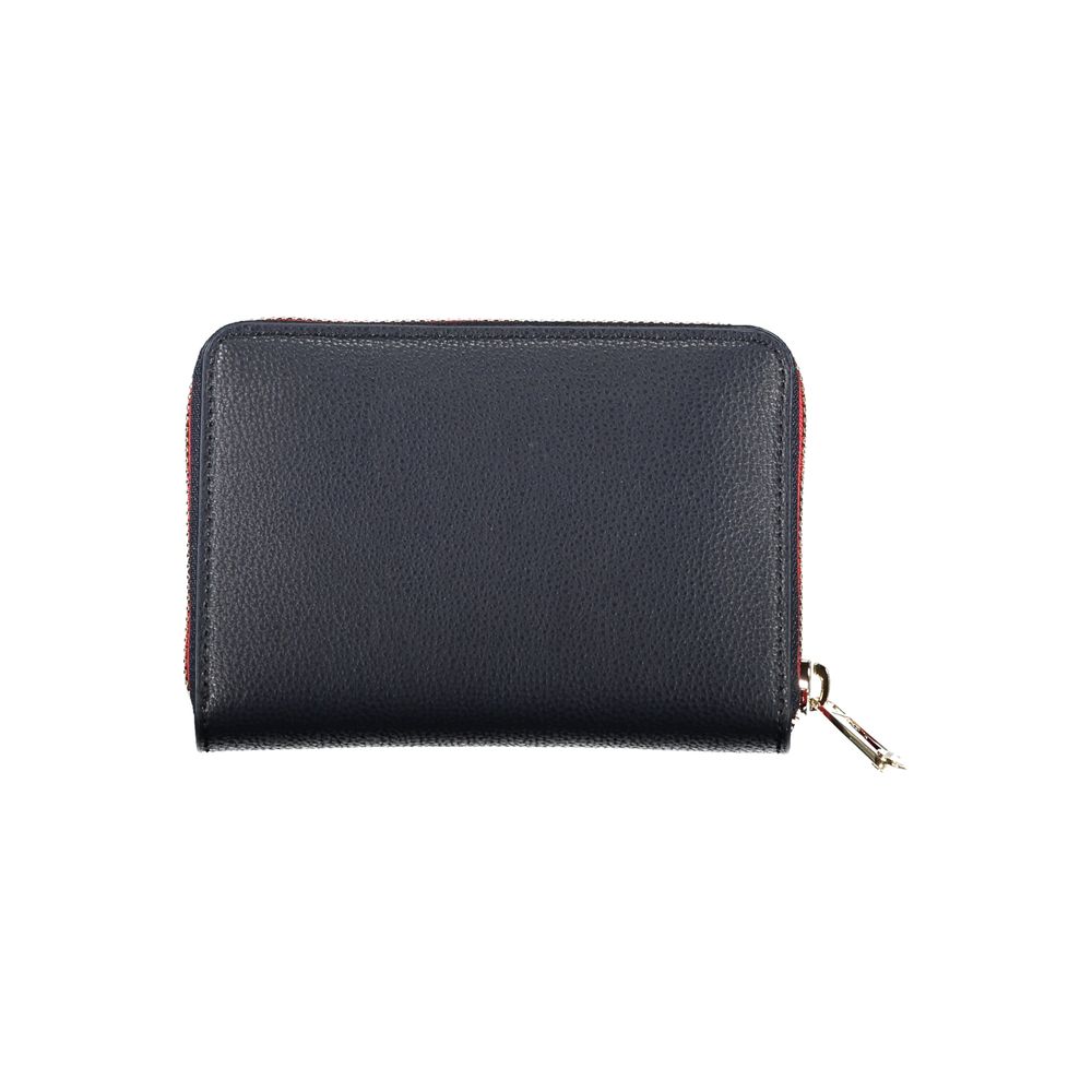 Tommy Hilfiger blue polyurethane women's wallet with sleek design and zip-around closure, showcasing brand logo.