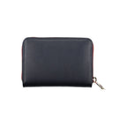 Tommy Hilfiger blue polyurethane women's wallet with sleek design and zip-around closure, showcasing brand logo.