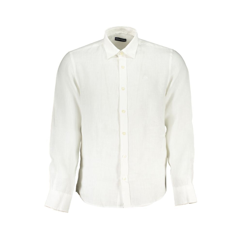 North Sails Bianco Lino men's shirt in white, featuring a classic fit and linen fabric, displayed on a hanger.