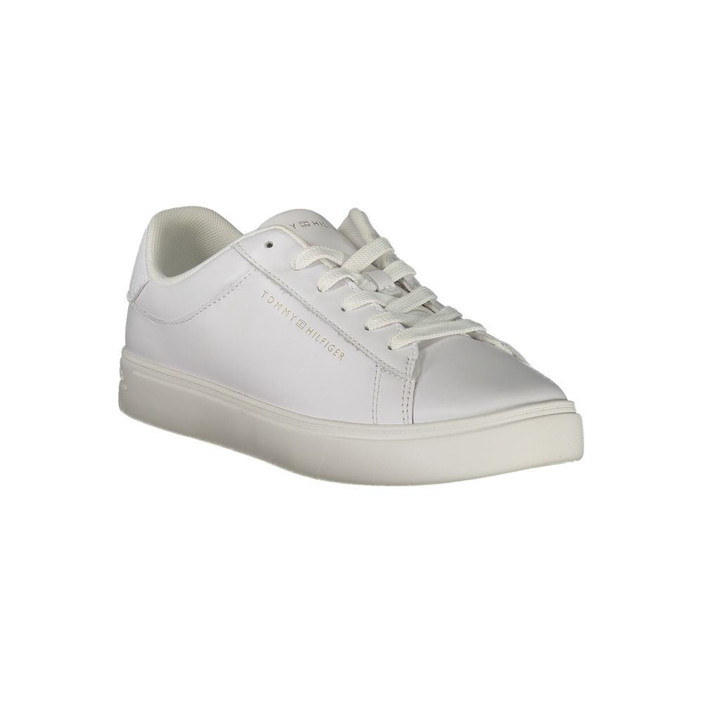 Tommy Hilfiger Bianco women's polyurethane sneakers with white laces and stylish design, ideal for casual wear.