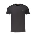 Black Timberland men's cotton T-shirt displayed flat, showcasing the classic crew neck and Timberland logo on the chest.