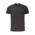 Black Timberland men's cotton T-shirt displayed flat, showcasing the classic crew neck and Timberland logo on the chest.