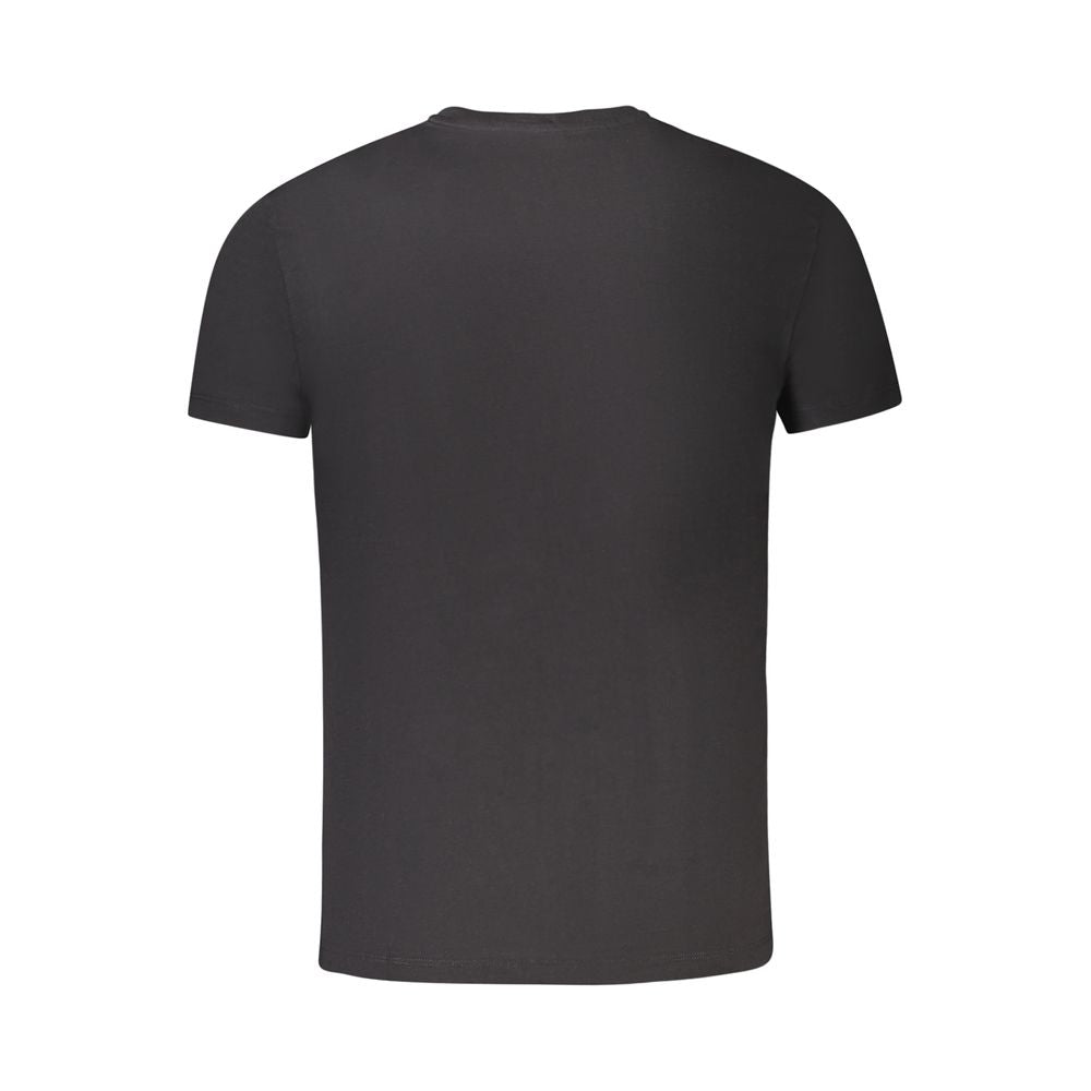 Black cotton men's T-shirt by Timberland, featuring a classic crew neck and short sleeves, displayed flat against a white background.