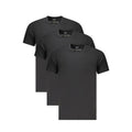 Black Calvin Klein men's cotton T-shirt displayed flat, showing the crew neck and short sleeves.