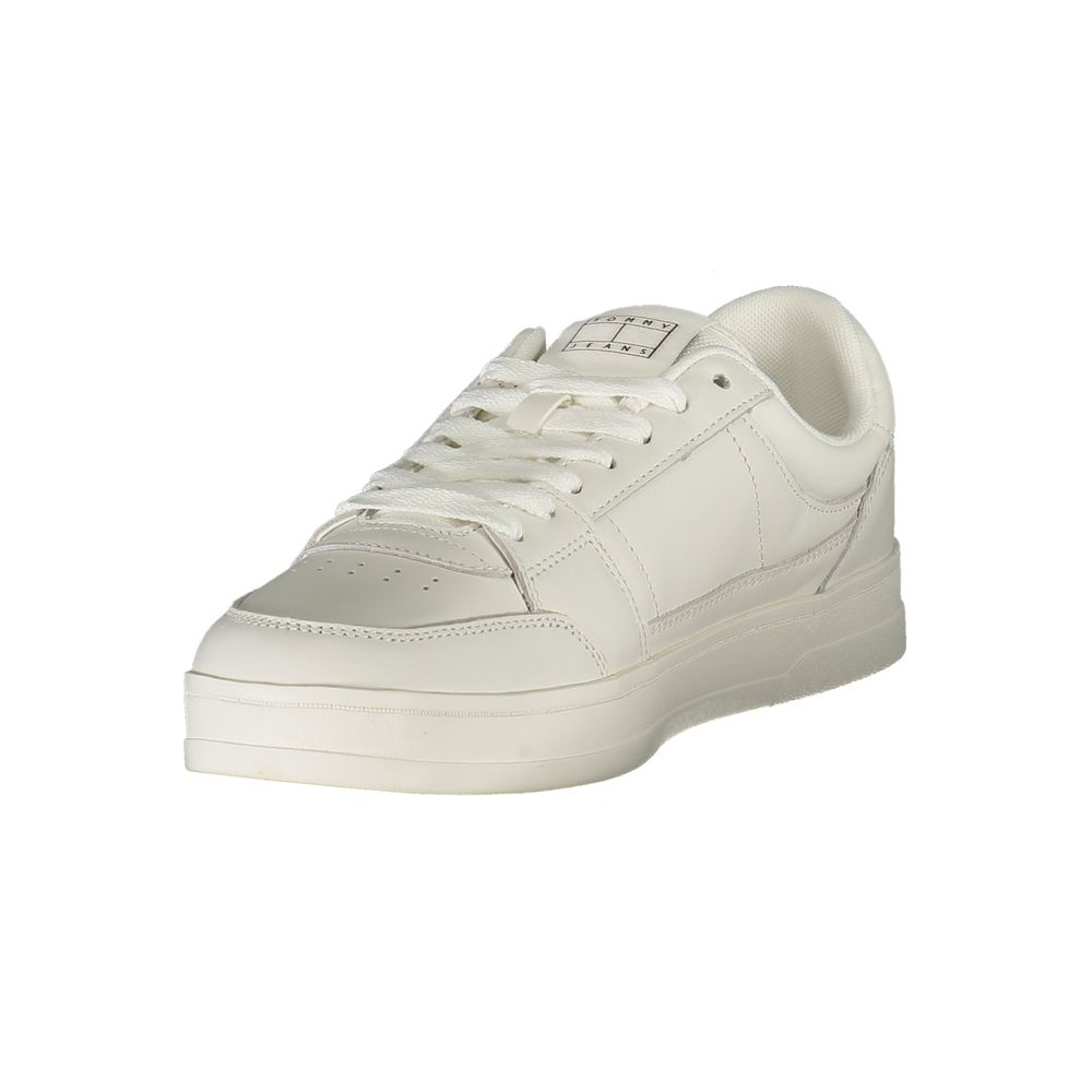 White leather men's sneaker by Tommy Hilfiger with sporty design and brand logo, featuring a sleek and casual look.