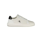 Calvin Klein Bianco polyurethane men's sneakers with white design and sporty style, front view showing laces and sleek silhouette.