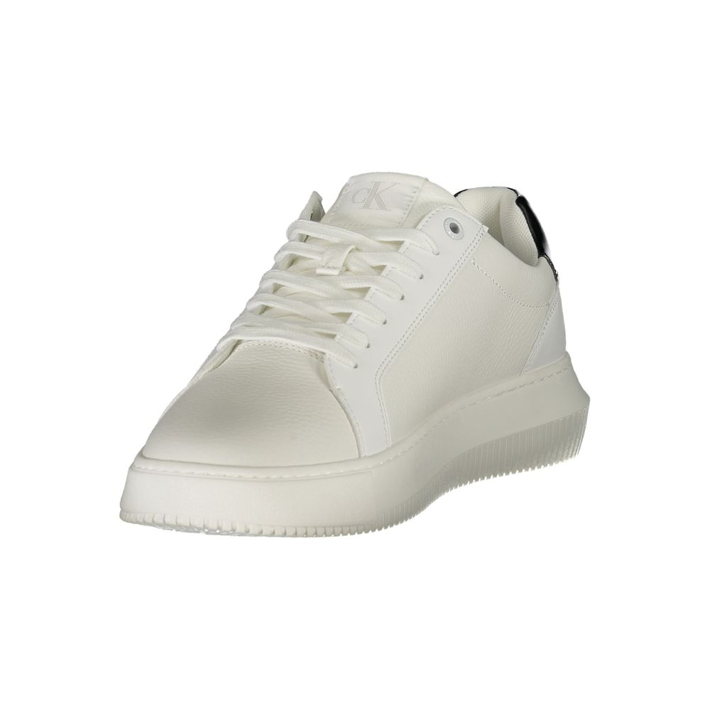 Calvin Klein Bianco polyurethane men's sneaker with white and black design, featuring a sleek, modern look and comfortable sole.