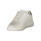 Calvin Klein Bianco polyurethane men's sneaker with white and black design, featuring a sleek, modern look and comfortable sole.