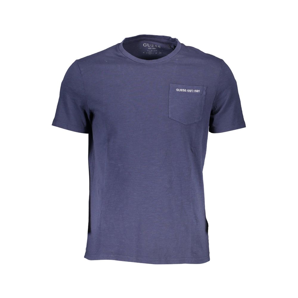 Blue Guess Jeans men's shirt made from organic cotton, featuring a classic fit with a button-down collar and long sleeves.