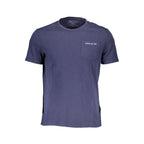 Blue Guess Jeans men's shirt made from organic cotton, featuring a classic fit with a button-down collar and long sleeves.