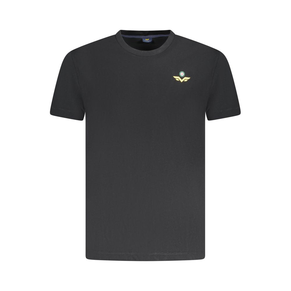 Black cotton men's T-shirt by Armata Di Mare displayed on a plain background, showcasing a casual everyday style.