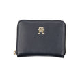 Tommy Hilfiger blue polyurethane women’s wallet with card slots and sleek design, featuring the brand logo.