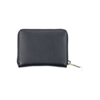 Tommy Hilfiger blue polyurethane women's wallet with multiple card slots and a sleek design.