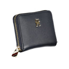 Tommy Hilfiger blue polyurethane women’s wallet with multiple card slots and a sleek, stylish design.