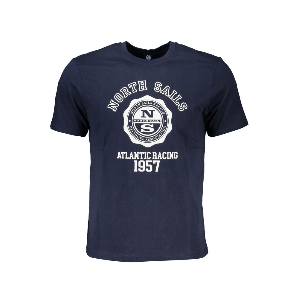 Blue cotton men's T-shirt by North Sails with a crew neck and casual fit, displayed on a plain background.