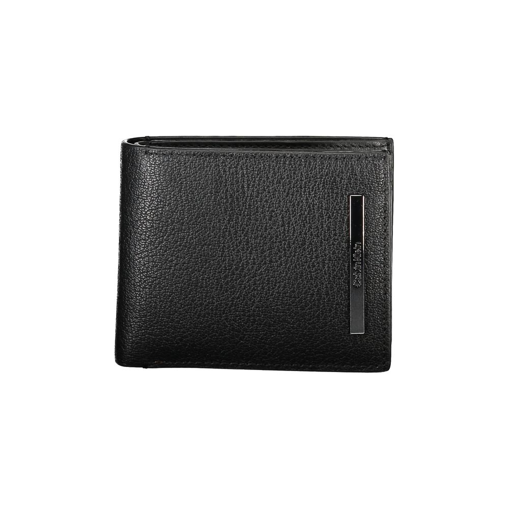 Calvin Klein black leather men's wallet with multiple card slots and a sleek, minimalist design.