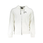 La Martina white cotton men's sweater with hood, zip pockets, and front zipper, casual and stylish for everyday wear.