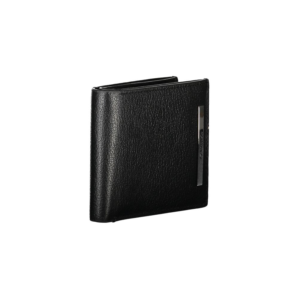 Calvin Klein black leather men's wallet with multiple card slots and a sleek, minimalist design.