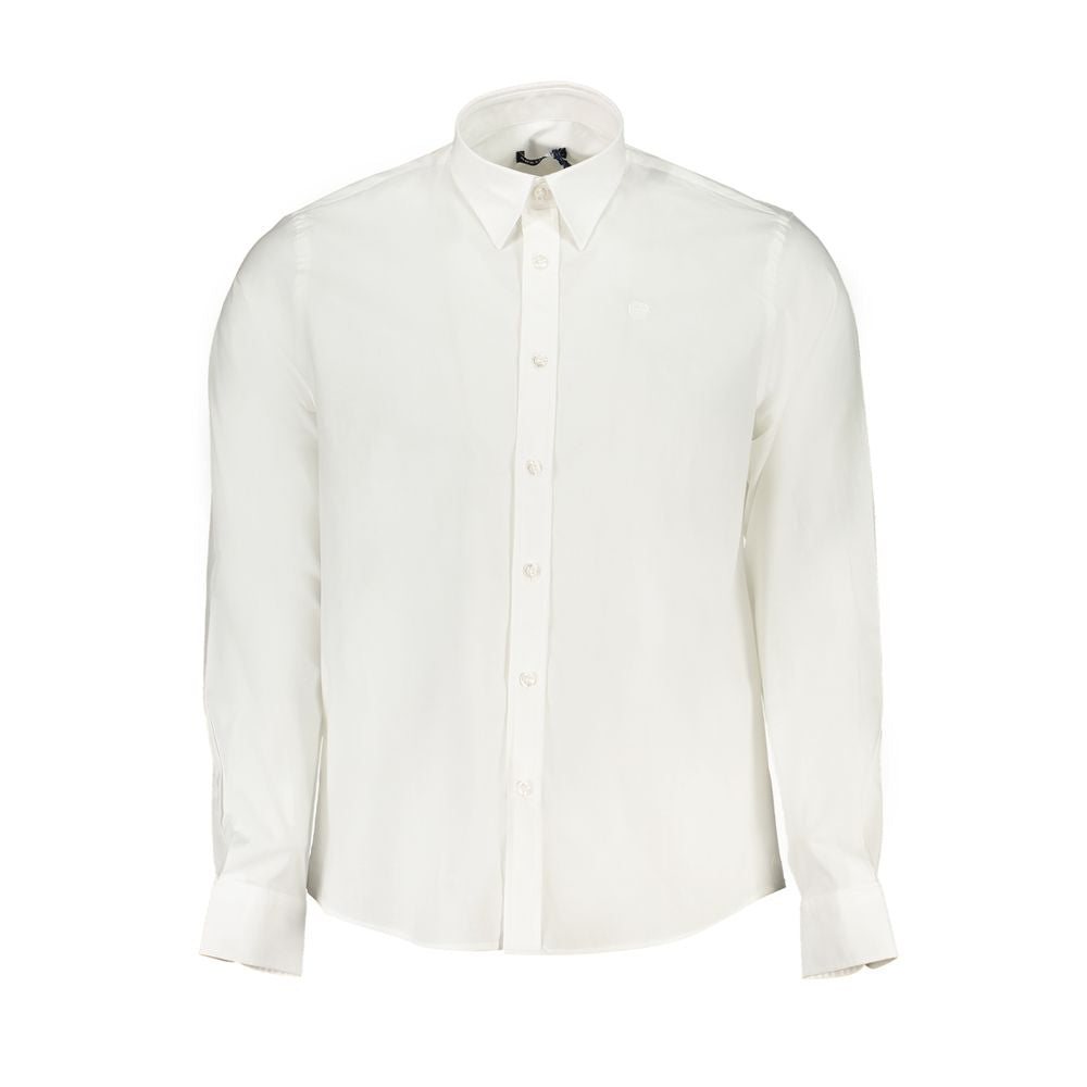 North Sails Bianco Organic Cotton men's shirt displayed on a hanger, showcasing a classic white organic cotton casual shirt.
