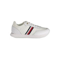 White leather women's sneaker by Tommy Hilfiger featuring a sleek design and brand logo on the side.