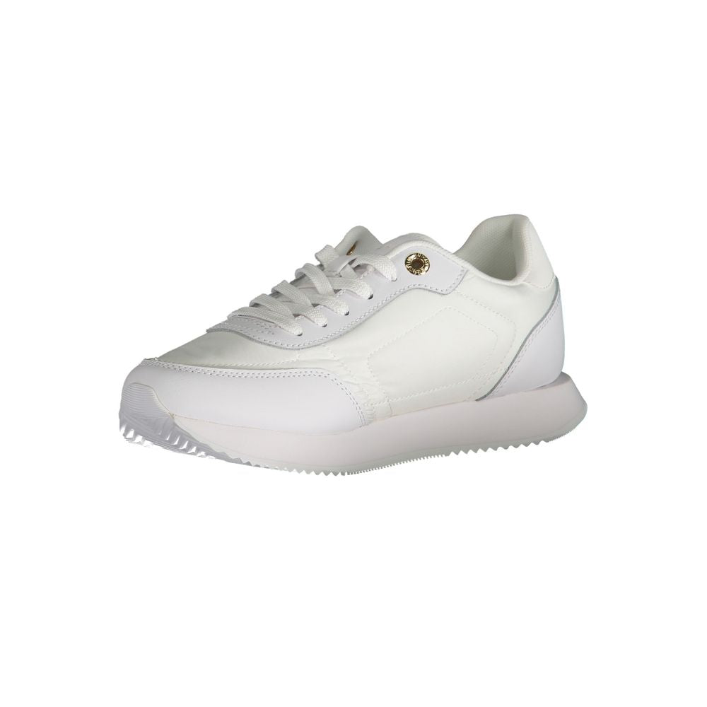 White leather women's sneaker by Tommy Hilfiger with classic design and subtle logo details.