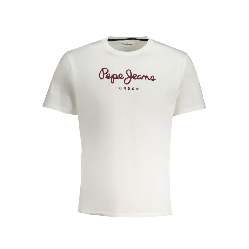 Pepe Jeans Bianco cotton men's T-shirt displayed flat, featuring a classic crew neck and short sleeves.