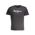 Pepe Jeans blue cotton men's T-shirt with round neckline and short sleeves, casual fit, hanging on a hanger.
