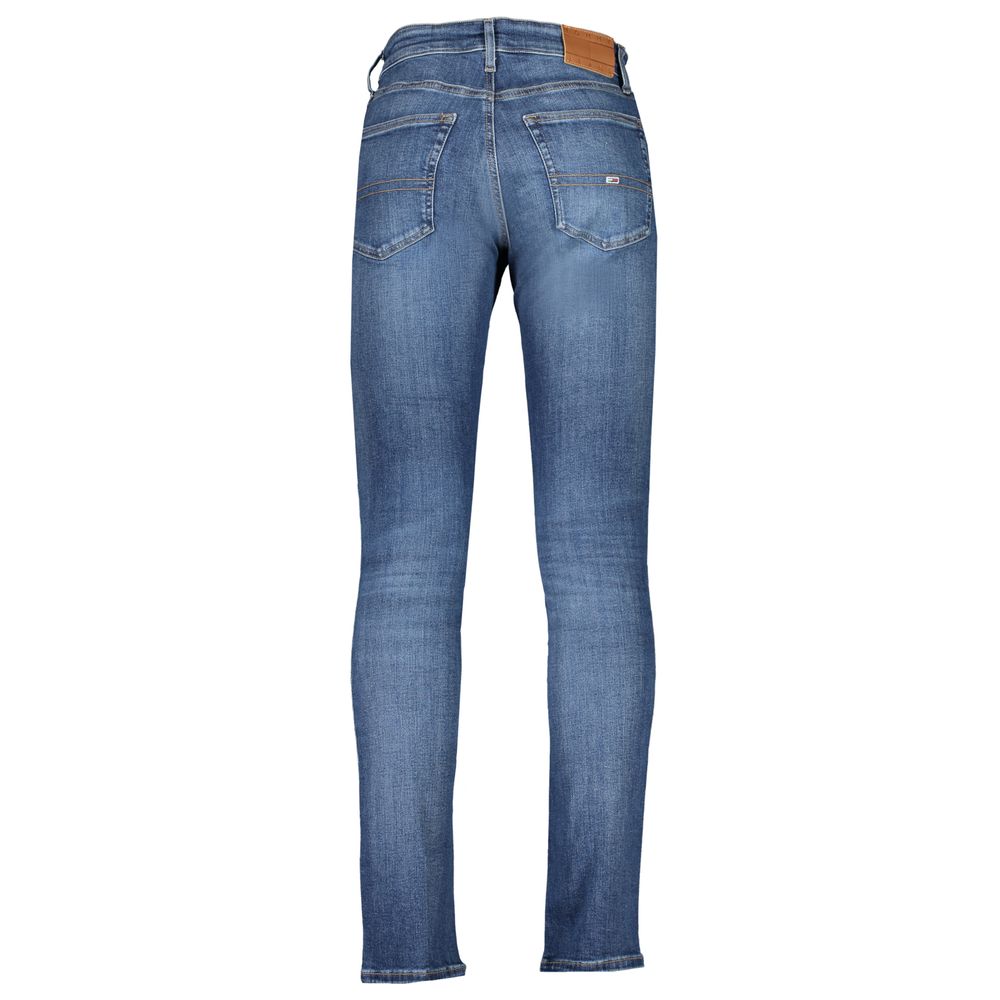 Men's Tommy Hilfiger blue cotton jeans with classic fit and five-pocket design, featuring brand logo on the back.