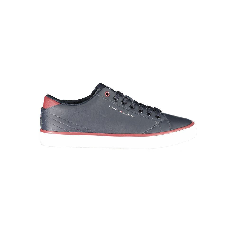 Tommy Hilfiger blue polyurethane men's sneaker with white outsole and laces, casual athletic footwear for everyday wear