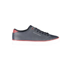 Tommy Hilfiger blue polyurethane men's sneaker with white outsole and laces, casual athletic footwear for everyday wear