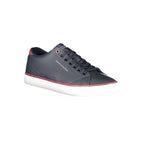 Tommy Hilfiger men's blue polyurethane sneaker featuring a sleek design and casual style.