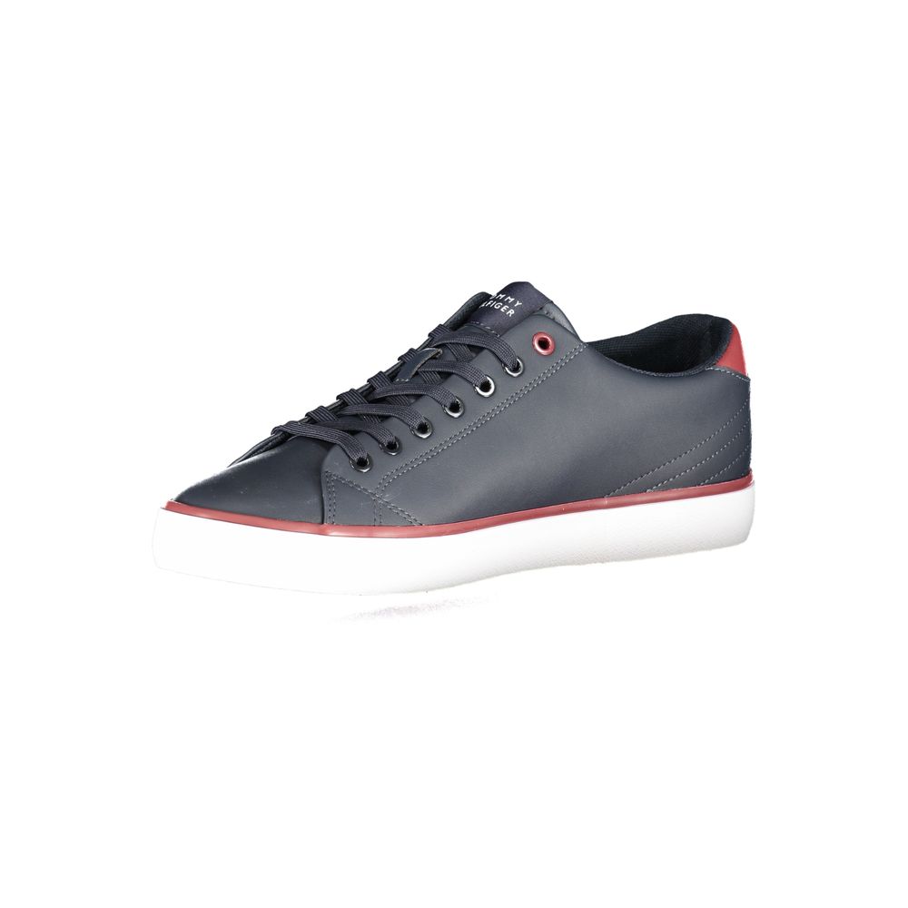 Tommy Hilfiger men's blue polyurethane sneaker with white sole and branded logo, stylish casual footwear.