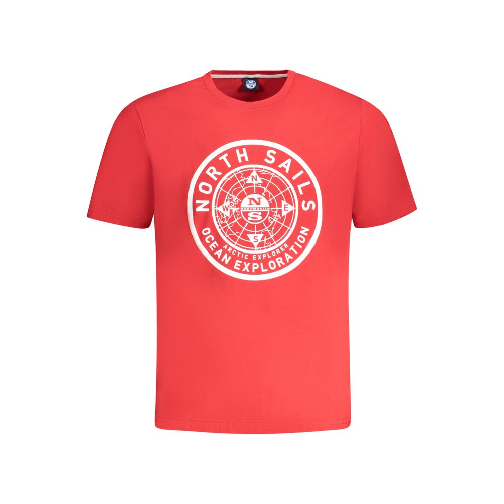 Red North Sails cotton men's T-shirt with crew neck and short sleeves, casual style, front view.