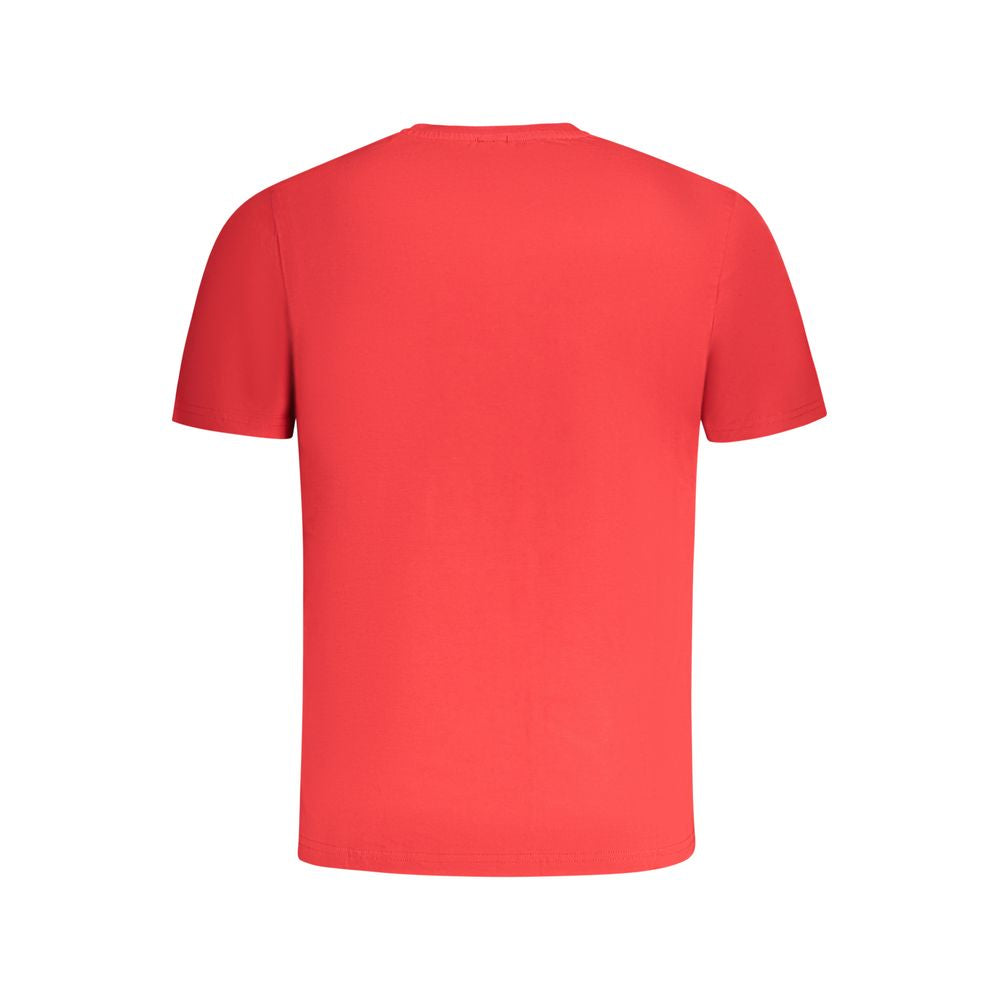 Red cotton men's T-shirt by North Sails, featuring a classic crewneck and short sleeves, displayed on a hanger.