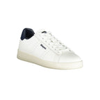 Black Blauer Bianco polyurethane men's sneaker with white sole and sleek design, front view showing laces and stylish details.